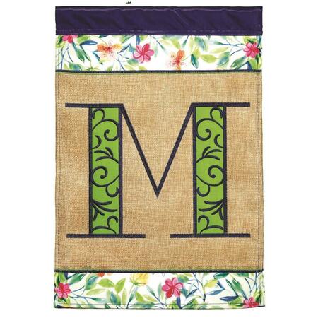 RECINTO 13 x 18 in. Double Applique Monogram M Spring Burlap & Print Garden Flag RE2932887